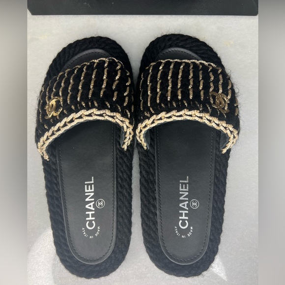 NEW CHANEL WOMENS BRAIDED KNIT METALLIC CC SLIDES SZ EU 39 - Picture 8 of 12